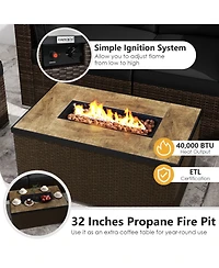 Gymax Set Of 7 Furniture w/32'' Fire Pit Table and Propane Tank Cover Outdoor