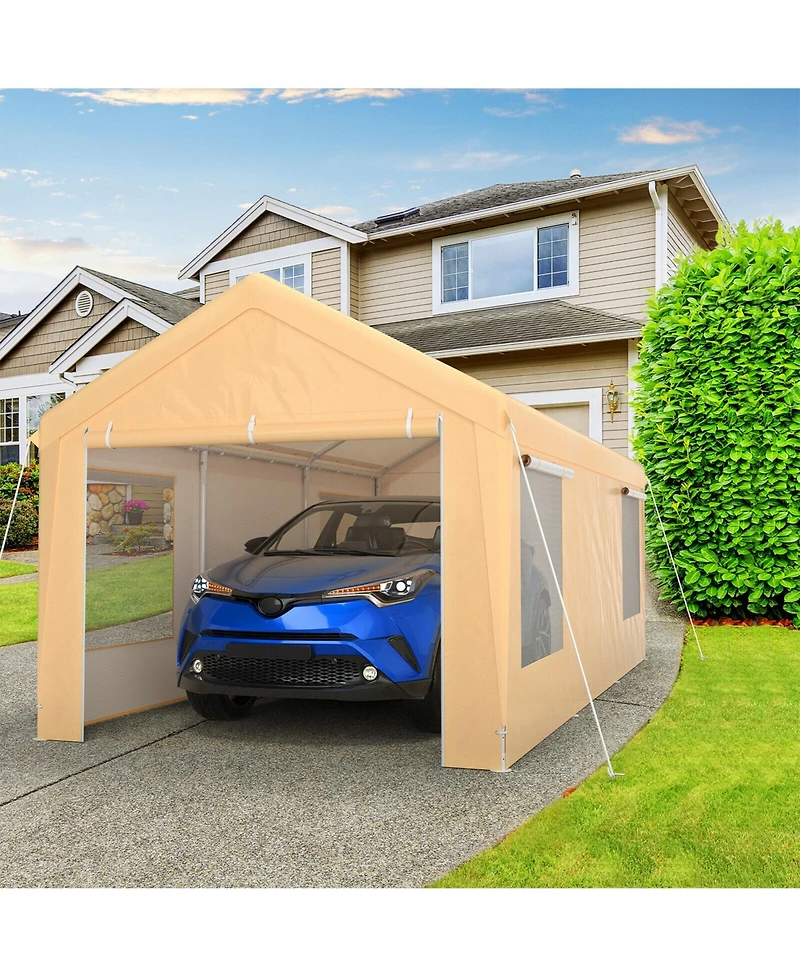 Gymax 10x20 ft Heavy-Duty Steel Carport Car Canopy Shelter Sidewalls Tent Garage