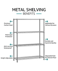 Rainsken 4- Tier Metal Storage Shelves, Adjustable Wire Shelving Rack for Garage, Basement, Warehouse