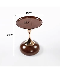 Rainsken Mermaid Tail Round Side Table, Modern Metal Pedestal Accent Table, Compact Coffee Table for Living Room and Small Spaces