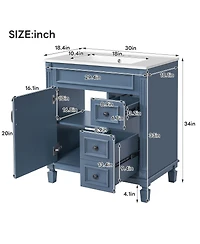 Sillysis 30 Inch Freestanding Bathroom Vanity with Ceramic Sink, French Modern Cabinet, Soft Close Drawers for Small Spaces