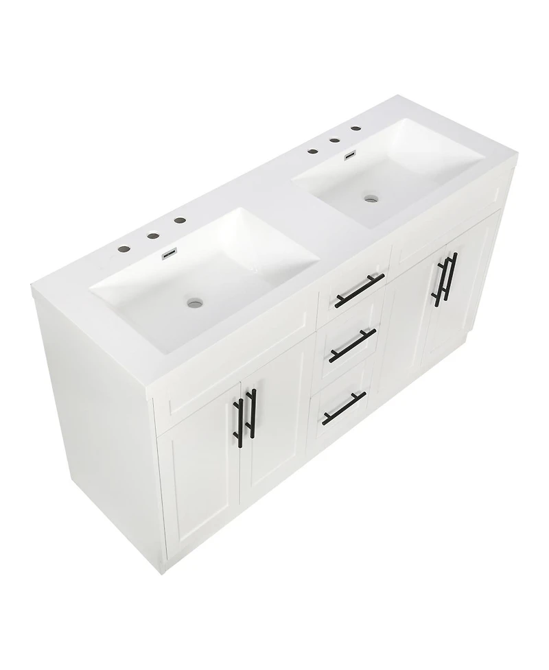Sillysis 59.3" Double Sink Bathroom Vanity with Smc Integrated Basin, Soft Close Drawers & Adjustable Shelf for Large Bathrooms