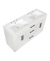 Sillysis 59.3" Double Sink Bathroom Vanity with Smc Integrated Basin, Soft Close Drawers & Adjustable Shelf for Large Bathrooms
