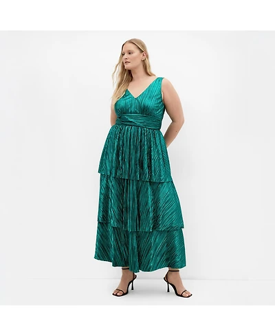 City Chic Women's Glamour Metallic Tier Dress