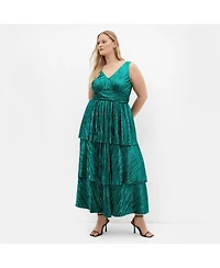 City Chic Women's Glamour Metallic Tier Dress