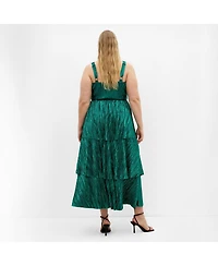 City Chic Women's Glamour Metallic Tier Dress