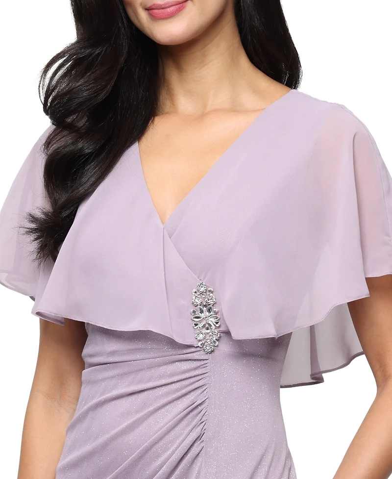 Sl Fashions Women's V-Neck Mesh Ball Gown