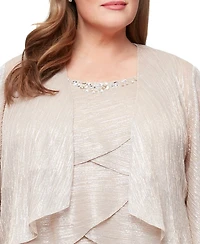 Sl Fashions Plus 2-Pc. Metallic Tiered Dress & Jacket Set