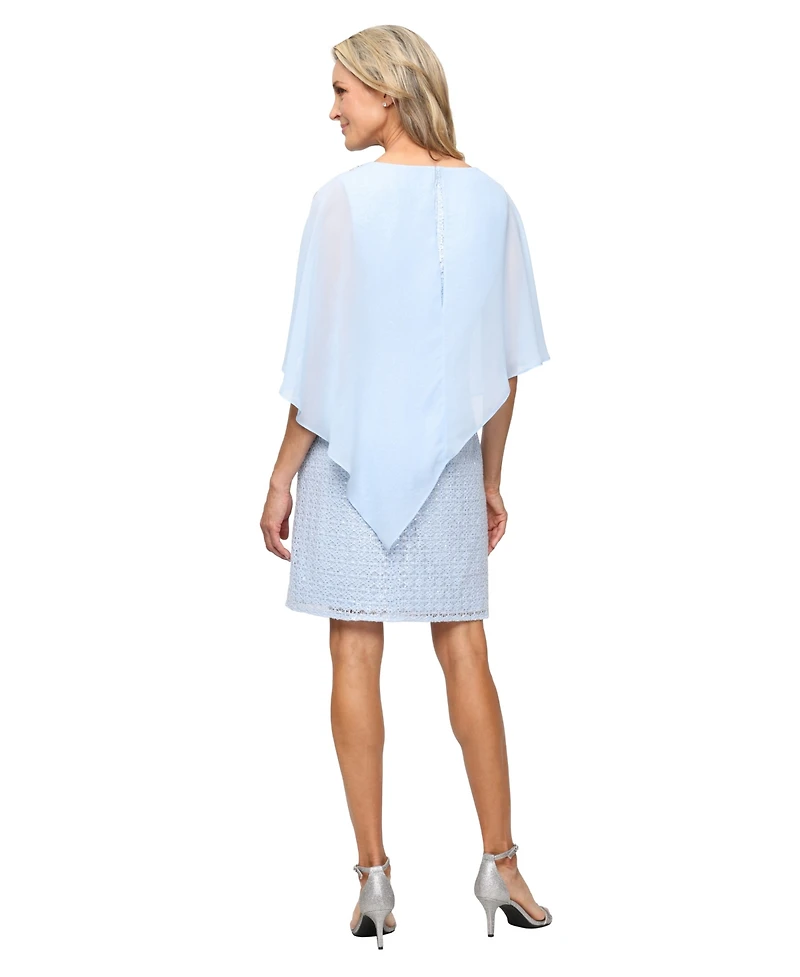 Sl Fashions Petite Crewneck Asymmetric Overlay Sheath Dress