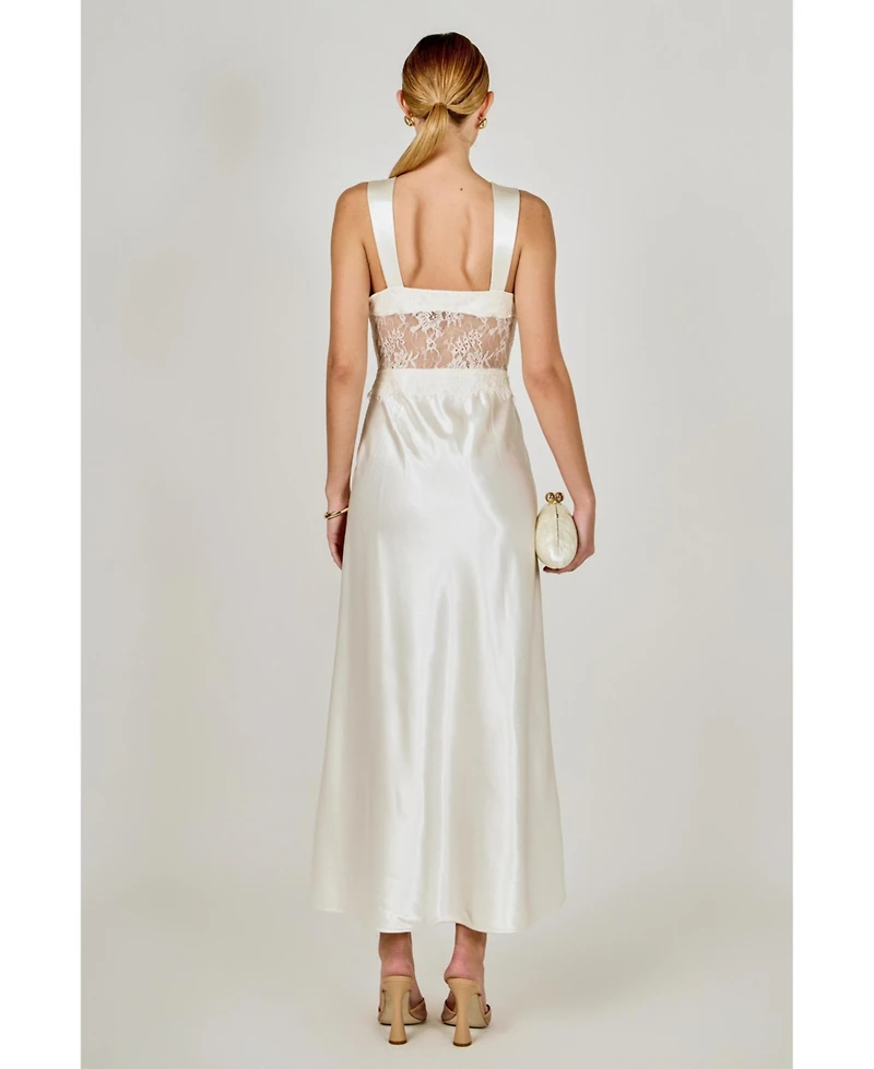 endless rose Women's Lace trim sleevesless midi dress