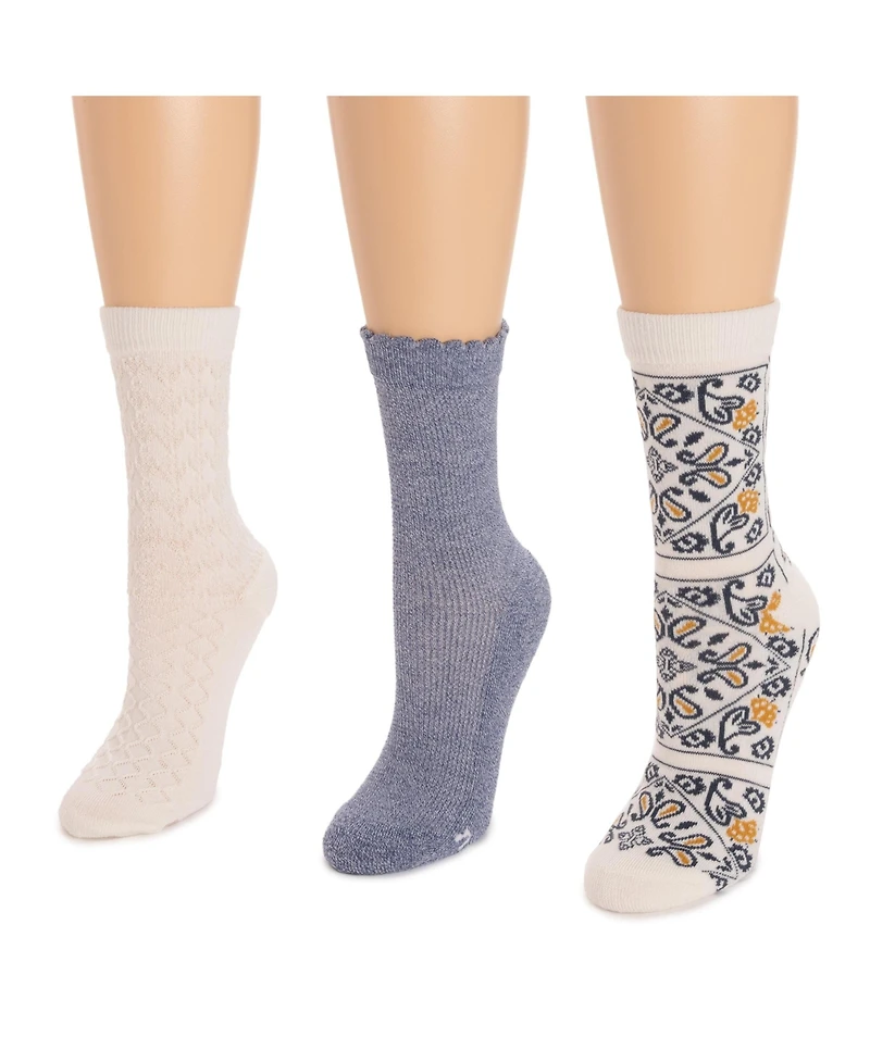Muk Luks Women's Dream Step Crew Socks, 3 Pair Pack