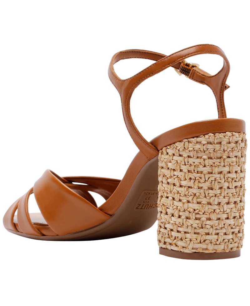Schutz Women's Keefa Raffia High Block Heel Sandals
