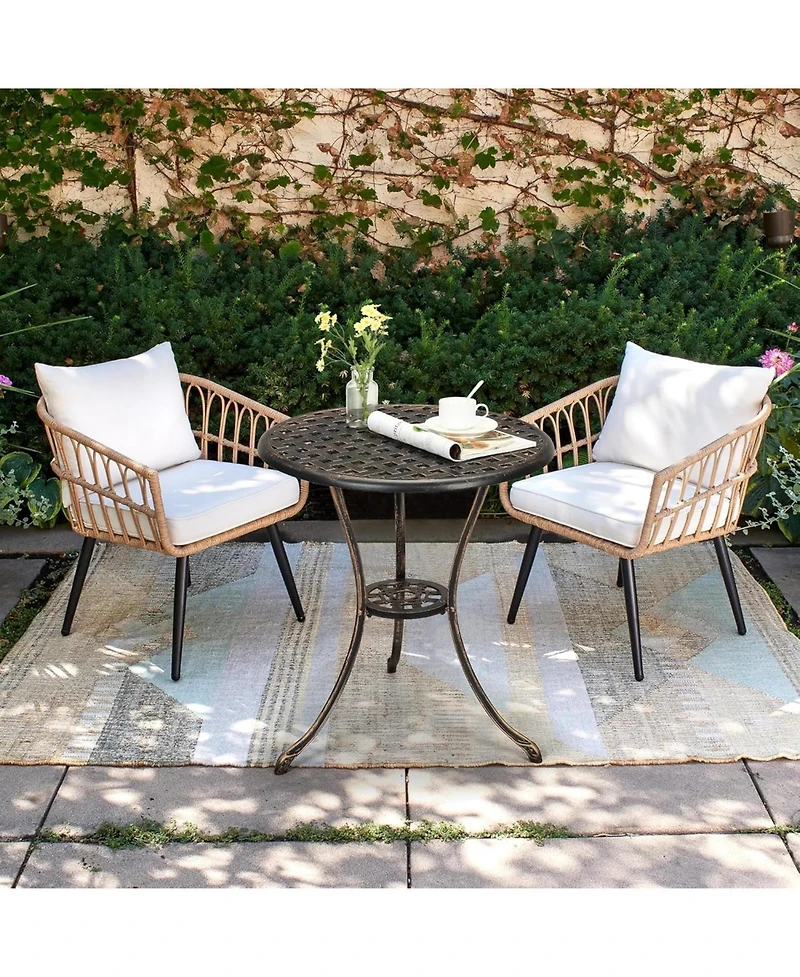 gaomon 24" Round Patio Bistro Table, Cast Aluminum Outdoor Cafe Table with Umbrella Hole, Porch, Backyard, Classic Pattern