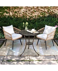 gaomon 24" Round Patio Bistro Table, Cast Aluminum Outdoor Cafe Table with Umbrella Hole, Porch, Backyard, Classic Pattern