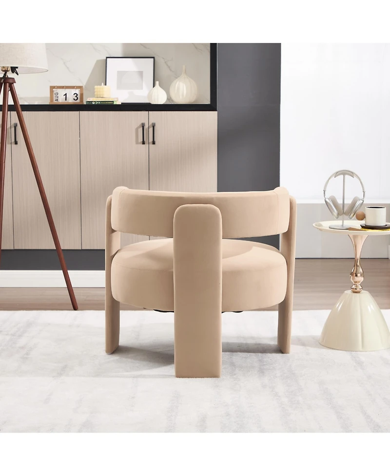 Rainsken Velvet Accent Chair, Mid-Century Modern Armchair with Wooden Legs and Adjustable Foot Nails for Living Room, Home Office