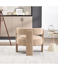 Rainsken Velvet Accent Chair, Mid-Century Modern Armchair with Wooden Legs and Adjustable Foot Nails for Living Room, Home Office