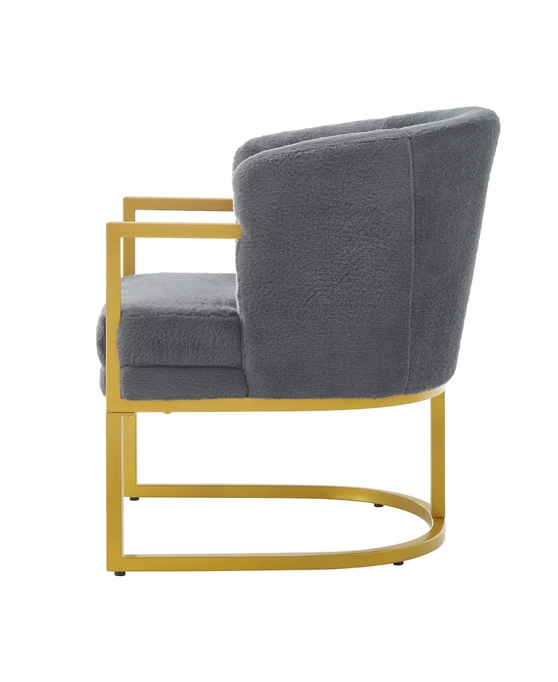 Rainsken Accent Chair, Upholstered Faux Rabbit Fur Armchair with Gold Metal Frame and Curved Backrest Support for Living Room and Bedroom