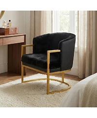 Rainsken Accent Chair, Upholstered Faux Rabbit Fur Armchair with Gold Metal Frame and Curved Backrest Support for Living Room, Bedroom