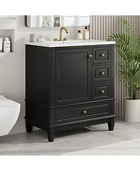 Sillysis 30'' Bathroom Vanity with Ceramic Sink, Solid Wood & Mdf, Multi-Drawer Storage Soft Close Door for Modern Bathrooms