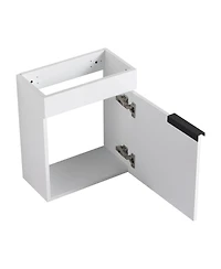Sillysis 17" Wall-Mounted Modern Bathroom Vanity with Ceramic Sink, Black Chestnut Plywood Cabinet & Soft Close Door for Small Spaces