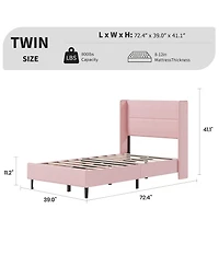 gaomon Set of 2 Twin Bed frame with Wingback Headboard, Velvet Upholstered Platform Wood Slats, No Box Spring Needed