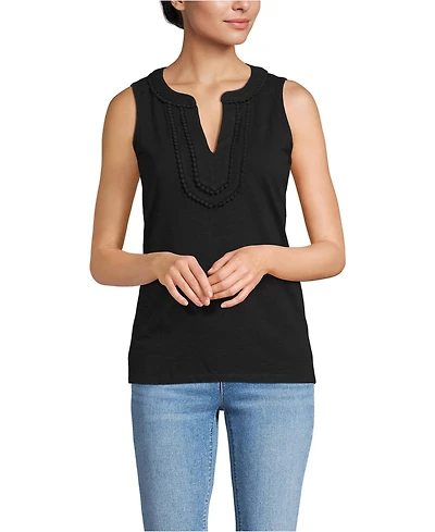 Lands' End Women's Slub Decorative Trim Tank Top
