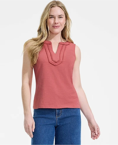 Lands' End Women's Slub Decorative Trim Tank Top
