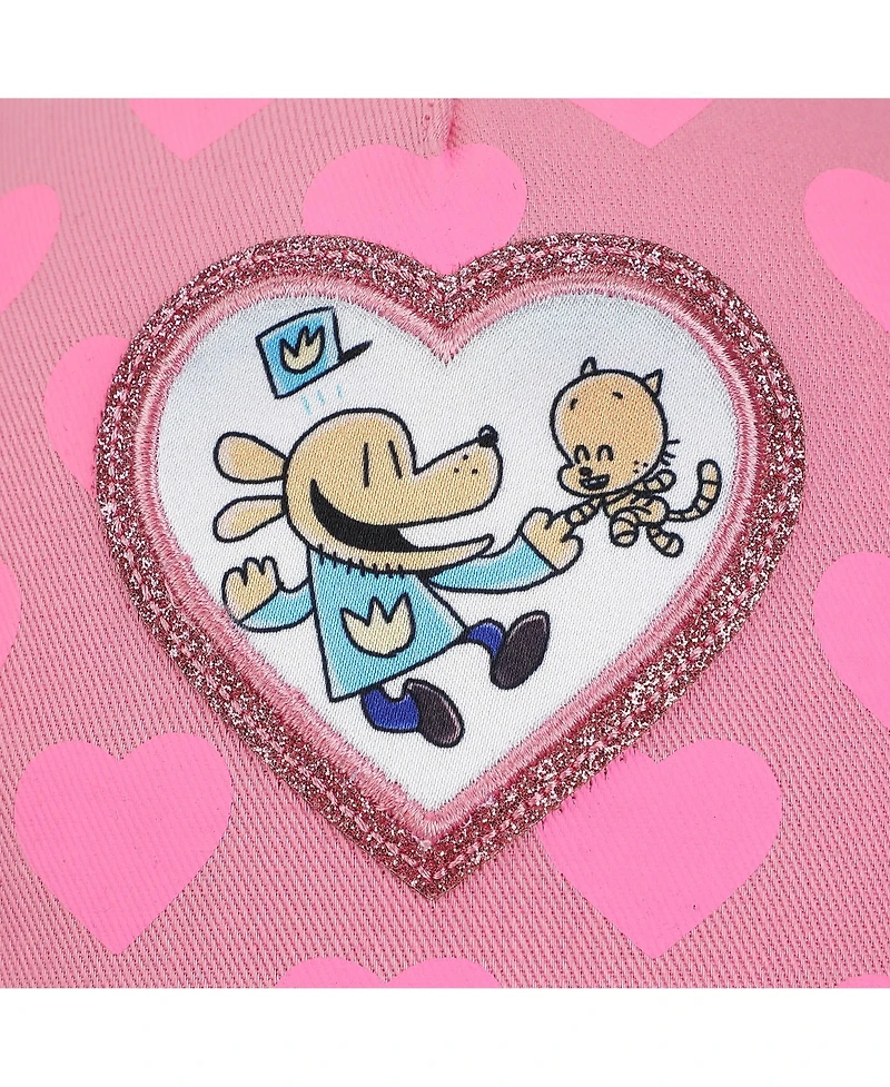 Dog Man Girls Glitter Heart Youth Pink Traditional Adjustable Hat