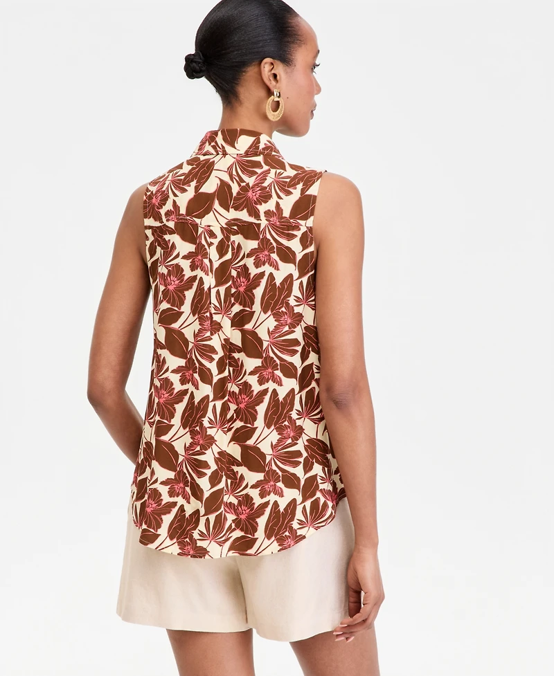I.n.c. International Concepts Women's Printed Button-Down Sleeveless Blouse, Exclusively at Macy's