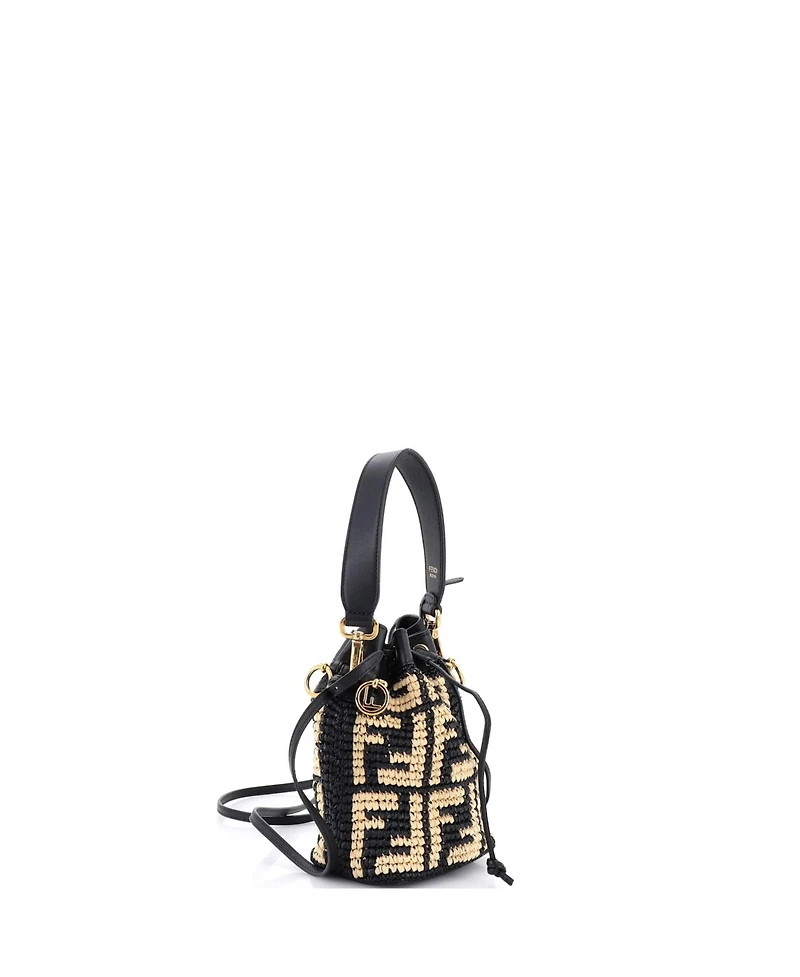 Pre-Owned Fendi Mini Mon Tresor Bucket Bag Zucca Raffia