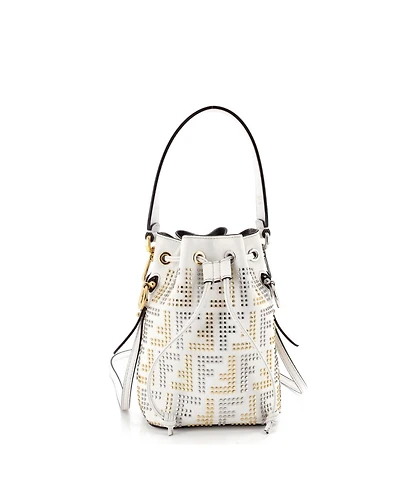 Pre-Owned Fendi Mini Mon Tresor Bucket Bag Zucca Studded Leather