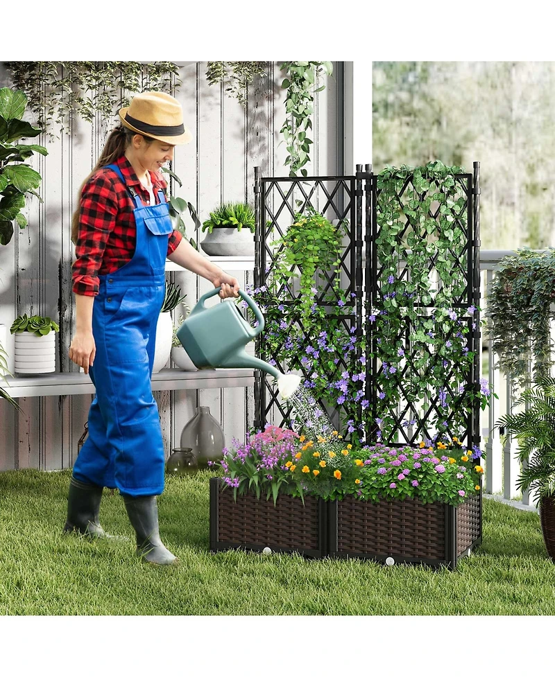 Gymax Raised Garden Bed w/Trellis Drain Holes for Climbing Vines Flowers Vegetables