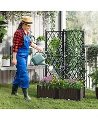 Gymax Raised Garden Bed w/Trellis Drain Holes for Climbing Vines Flowers Vegetables