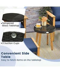 Gymax 5PCS Acacia Wood Wicker Woven Furniture Set w/ Coffee Table and 2 Ottomans Patio