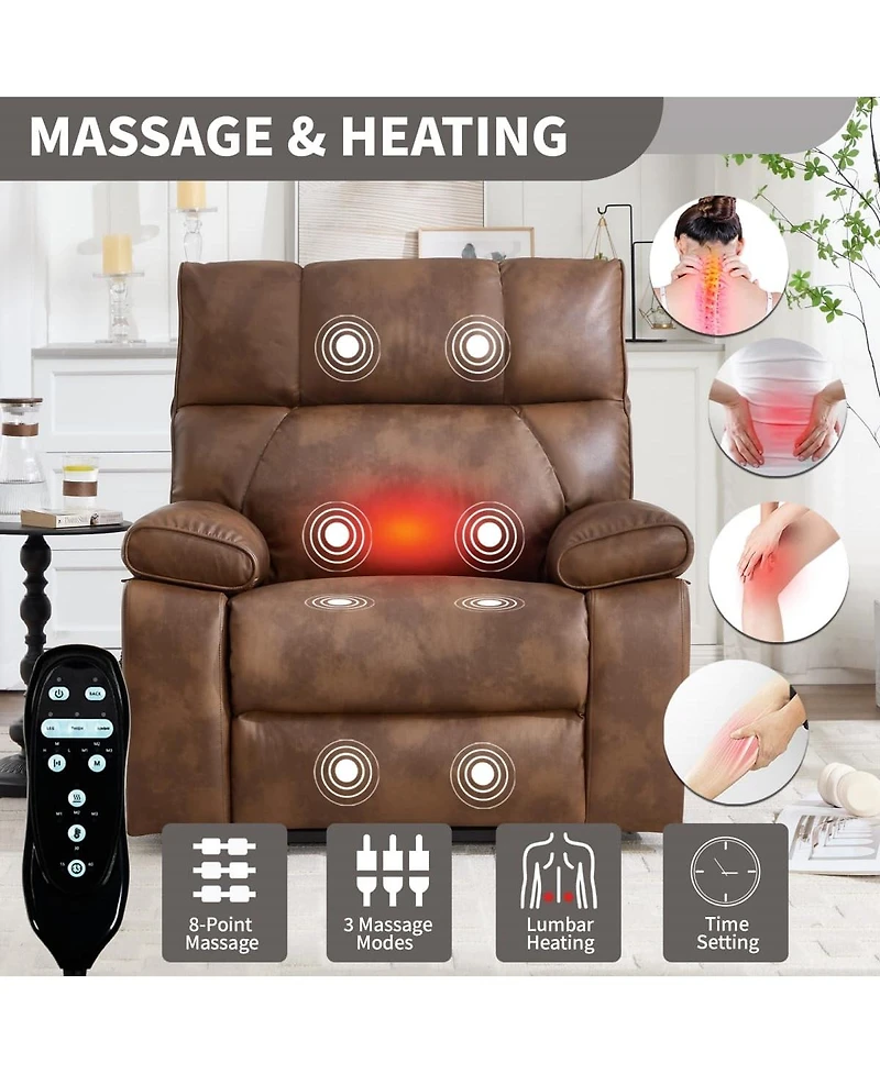 Maison Boucle Oversized Power Lift Recliner Chair for Elderly, Faux Leather Dual Motor Infinite Position with Massage, Heat, Remote & Cup Holders