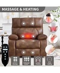 Maison Boucle Oversized Power Lift Recliner Chair for Elderly, Faux Leather Dual Motor Infinite Position with Massage, Heat, Remote & Cup Holders