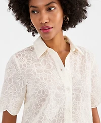 I.n.c. International Concepts Women's Crystal Embellished Short-Sleeve Button Down, Macy's Exclusive