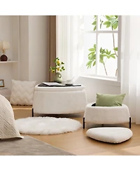 Rainsken Triangle Storage Ottoman Set of 2, Faux Fur Footrest with Metal Legs, Reversible Lid for Living Room, Bedroom