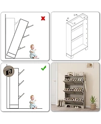Homfan Shoe Cabinet Storage for Entryway, Narrow with 3 Flip Drawers, Freestanding Hidden Slim Organizer Hooks