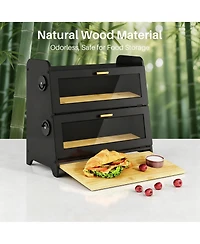 Yigii Bread Box 2-Tier Bamboo Storage Cutting Board Adjustable Vent