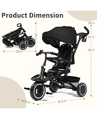 Kinder King 7-in-1 Toddler Tricycle Stroller with Rotating Seat, Adjustable Push Handle and Canopy