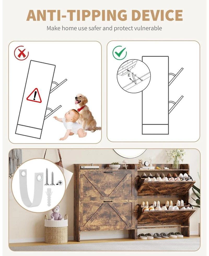 Homfan Slim Entrance Hallway Shoe Rack with 2 Folding Drawers - Adjustable Shelves Metal Legs Modern Space Saving Design Capacity 12-16 Pairs