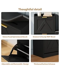 Homfan Farmhouse Entryway Shoe Cabinet with Bench and 4 Flip Drawers, Comfort Cushioned Storage Bench, Freestanding Organizer