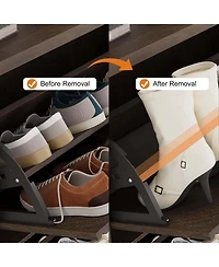 Homfan Fluted Shoe Cabinet with 2 Flip Drawers, Hidden Wooden Adjustable Shelf, Freestanding Storage