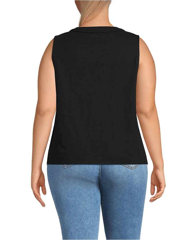 Lands' End Plus Slub Decorative Trim Tank Top