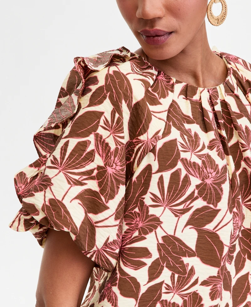 I.n.c. International Concepts Women's Printed Ruffle-Sleeve Top, Macy's Exclusive