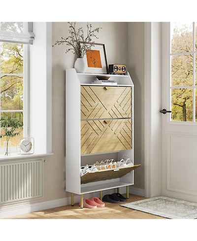 Homfan Shoe Cabinet with 3 Flip Drawers, Hidden Shoe Storage Cabinet with Shelf, Slim Wood Shoe Organizer for Hallway and Entryway, Space Saving