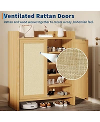 Homfan Rattan Shoe Cabinet with Doors, 41" Wooden Storage Rack Adjustable Shelves and Perfect for Entryway, Hallway, Living Room