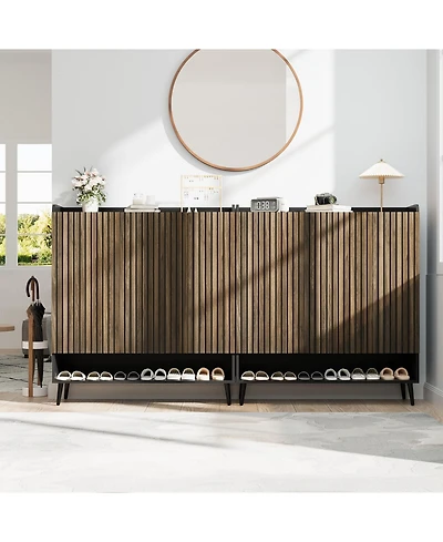 Homfan 2Pcs Shoe Cabinet, Large Shoe Cabinet with 3 Doors, Adjustable Shelves, Shoe Organizer with Doors for Hallway, Entryway, Living Room