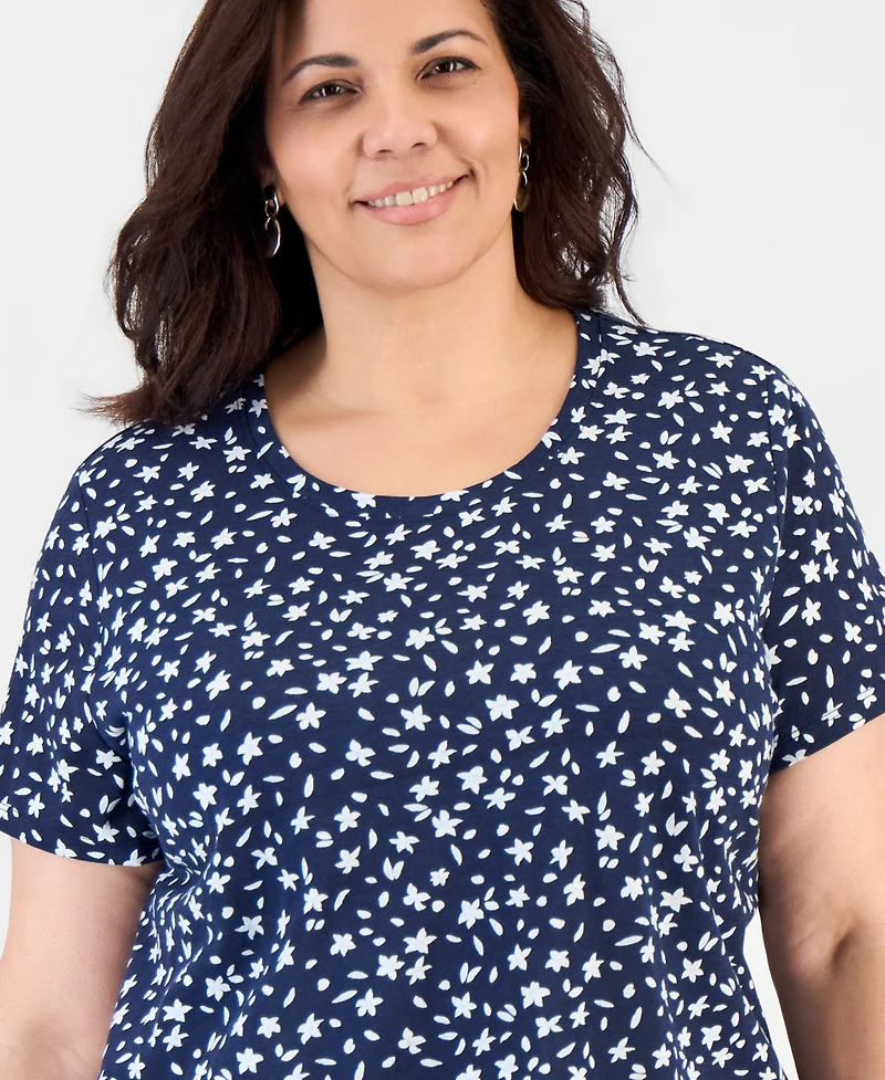 Style & Co Plus Printed Short-Sleeve Crewneck T-Shirt, Macy's Exclusive